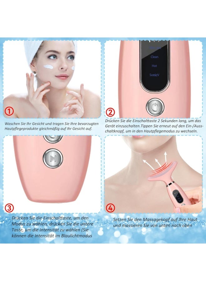 جهاز تدليك الوجه - جهاز تجميل الرقبة وجهاز شد الوجه، جهاز تدليك كهربائي محمول بتقنية الاهتزاز الدقيق للعناية بالبشرة، أداة لنحت الوجه لرفعه وشدّه ومكافحة علامات الشيخوخة - وردي - Image 4