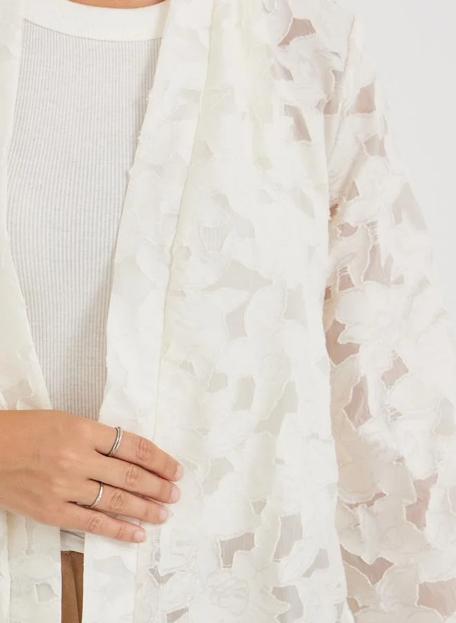 Styli Styli Embroidered Regular Fit Maxi Kimono with Slit