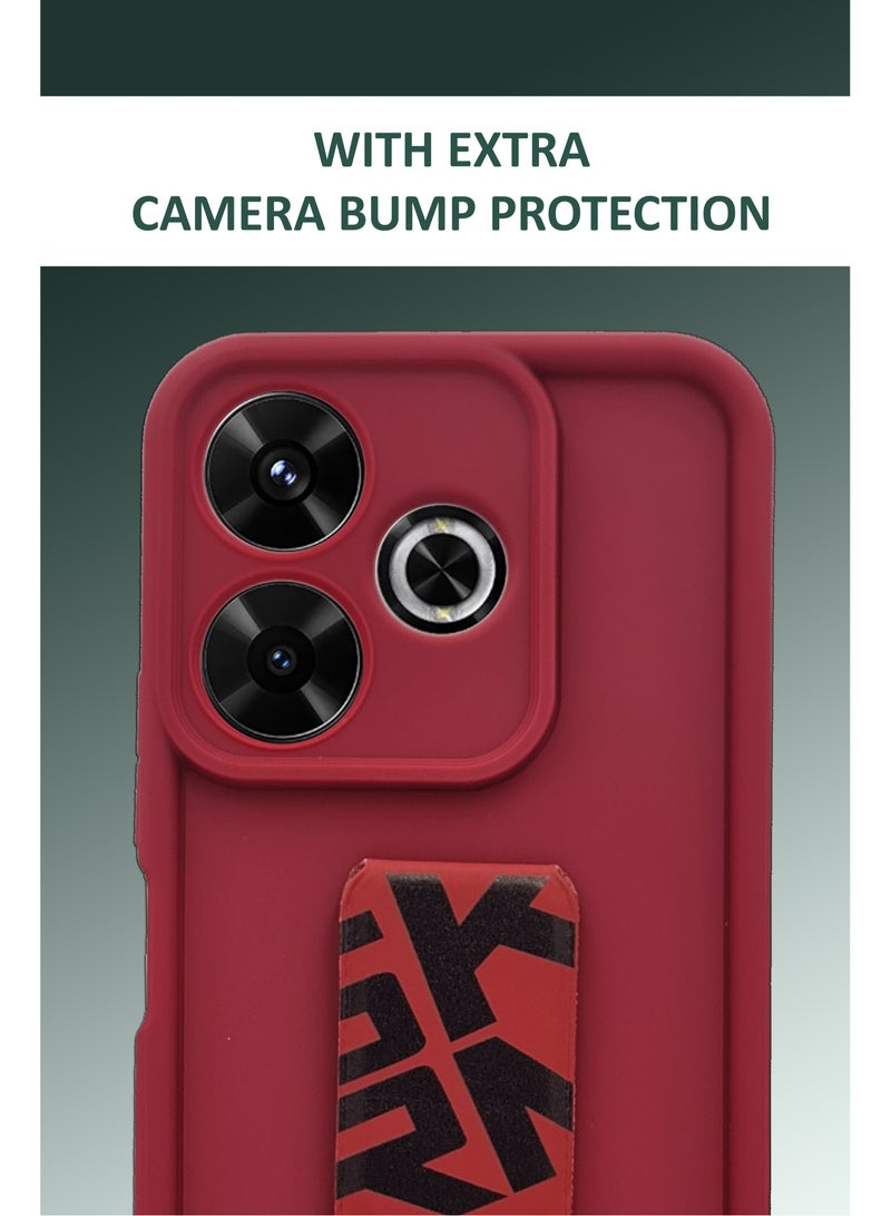 حافظة سيليكون صلبة أنيقة مع مقبض يد وحماية إضافية لهاتف Redmi 13 5G - أحمر - Image 3