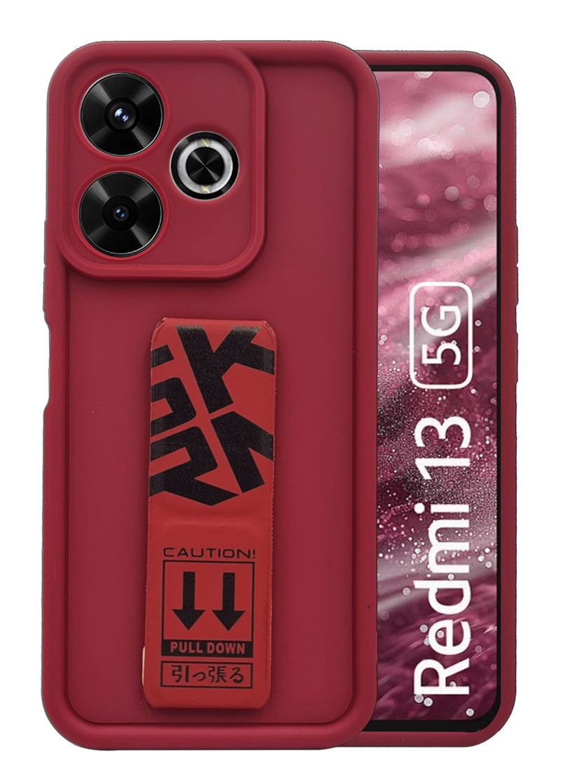 حافظة سيليكون صلبة أنيقة مع مقبض يد وحماية إضافية لهاتف Redmi 13 5G - أحمر - Image 1