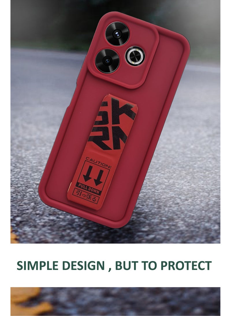 حافظة سيليكون صلبة أنيقة مع مقبض يد وحماية إضافية لهاتف Redmi 13 5G - أحمر - Image 2