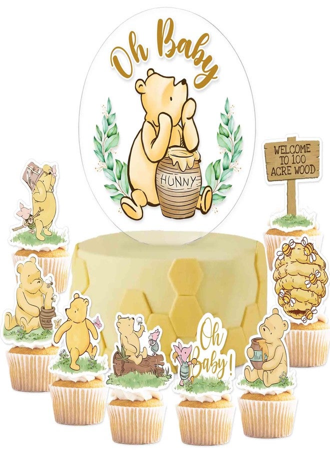 Bttwkco Acrylic Oh Baby Winnie Cake Topper, 48pcs Classic Winnie Cupcake Toppers，Pooh Baby Shower Cake Decorations 1st Birthday Party Centerpieces - Image 1