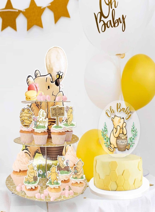 Bttwkco Acrylic Oh Baby Winnie Cake Topper, 48pcs Classic Winnie Cupcake Toppers，Pooh Baby Shower Cake Decorations 1st Birthday Party Centerpieces - Image 4