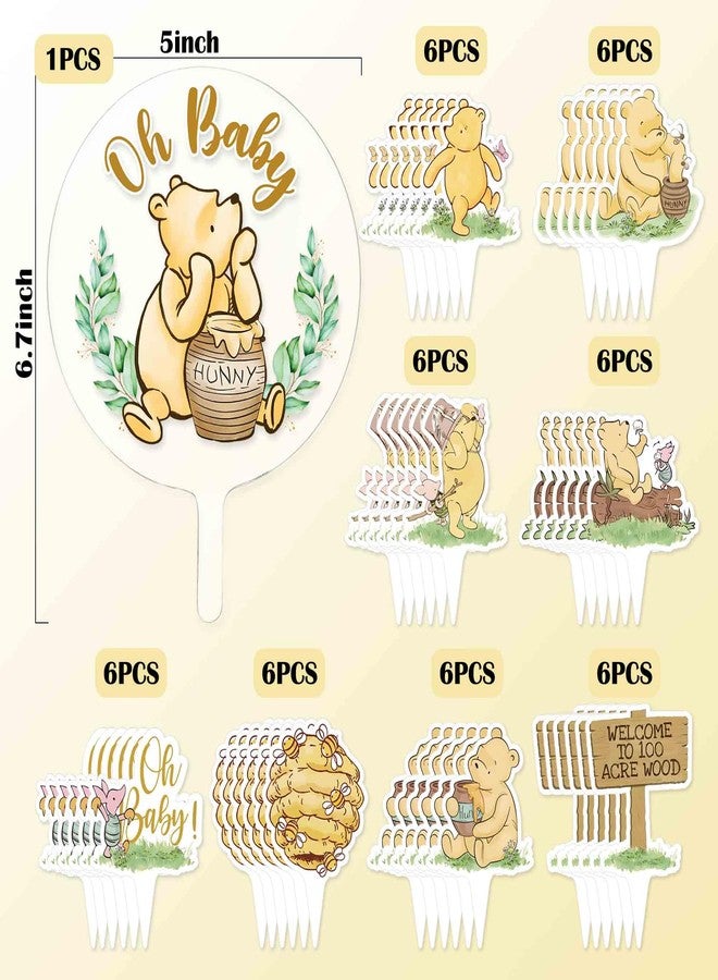 Bttwkco Acrylic Oh Baby Winnie Cake Topper, 48pcs Classic Winnie Cupcake Toppers，Pooh Baby Shower Cake Decorations 1st Birthday Party Centerpieces - Image 3