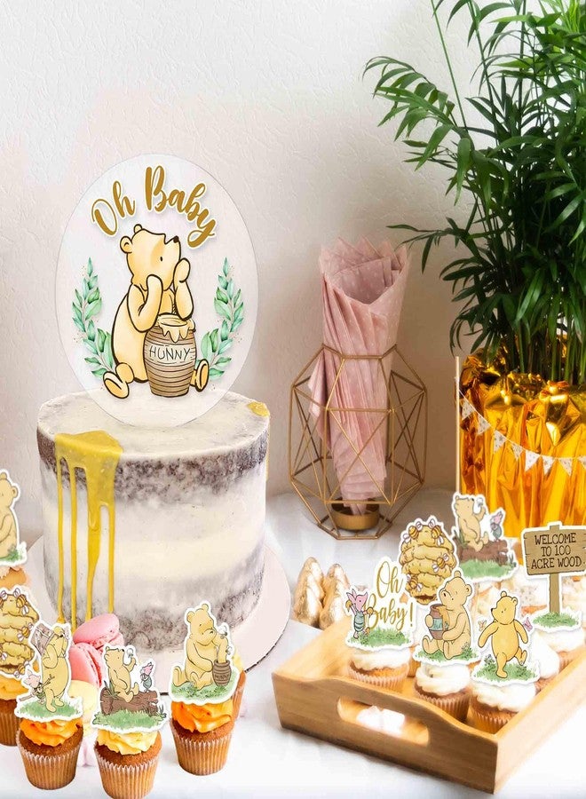Bttwkco Acrylic Oh Baby Winnie Cake Topper, 48pcs Classic Winnie Cupcake Toppers，Pooh Baby Shower Cake Decorations 1st Birthday Party Centerpieces - Image 2