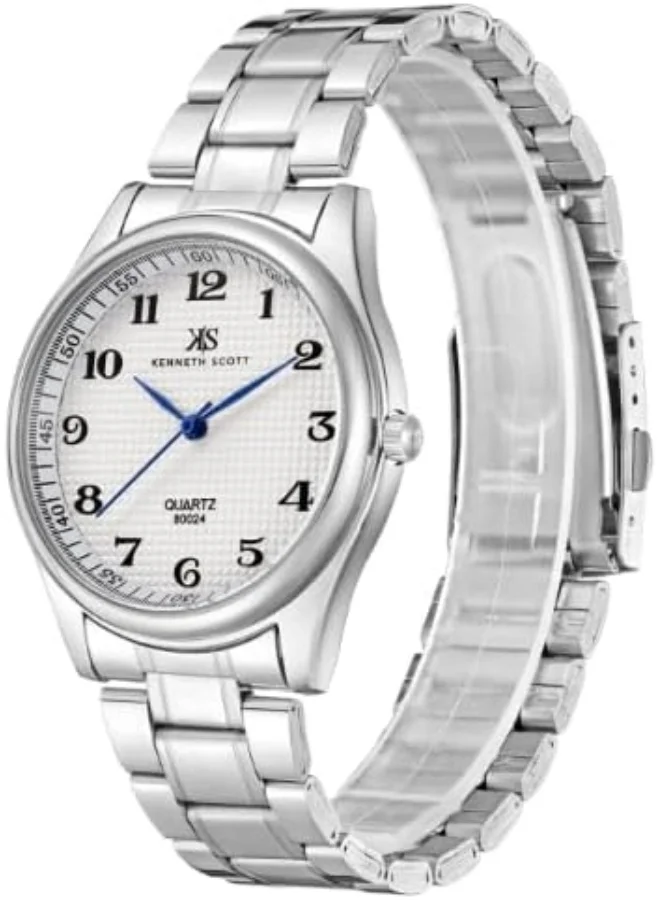KENNETH SCOTT Men's Watch, Analog Display and Steel Strap - K23052-SBSW, Silver