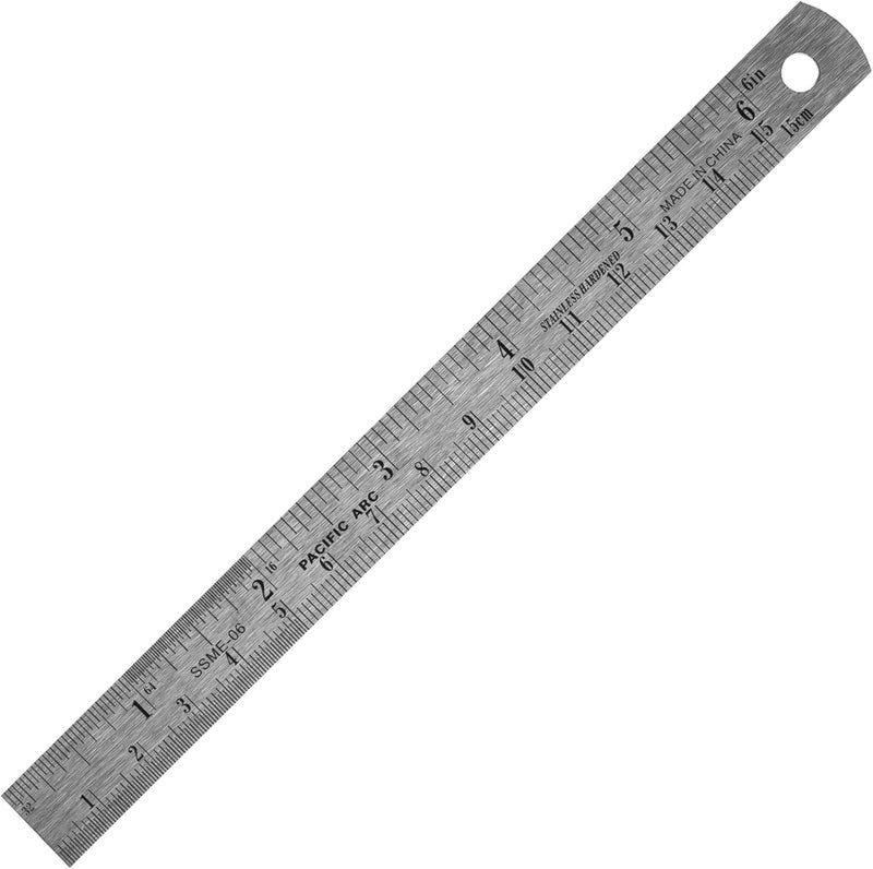 Pacific Arc 6 Inch Stainless Steel Ruler with Inch/Metric Conversion Table - Image 1