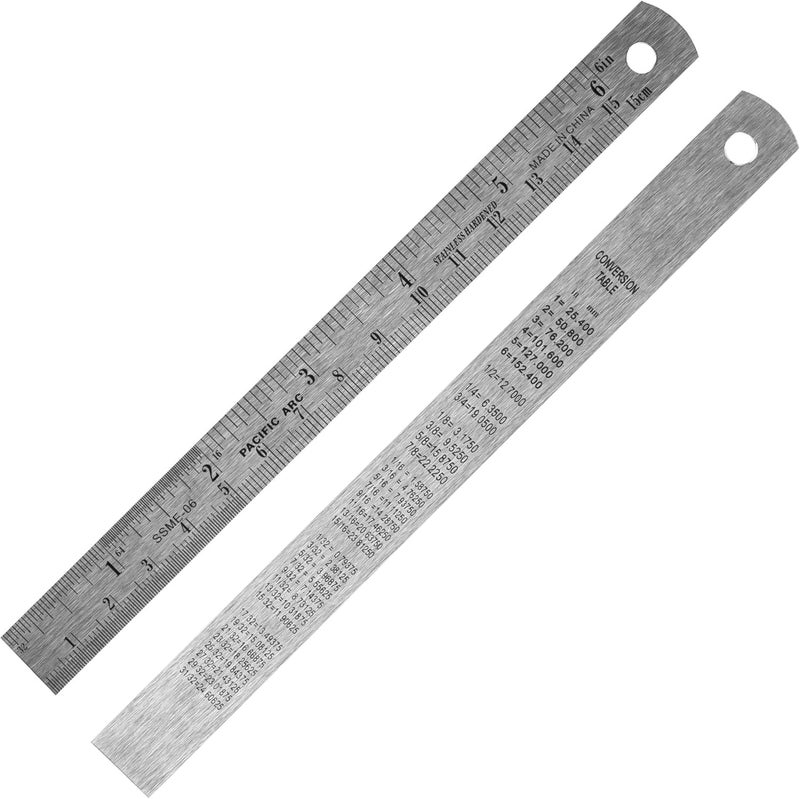 Pacific Arc 6 Inch Stainless Steel Ruler with Inch/Metric Conversion Table - Image 2