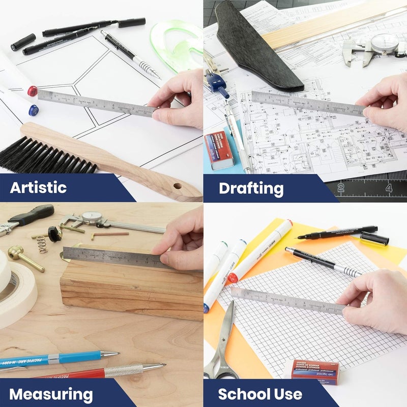 Pacific Arc 6 Inch Stainless Steel Ruler with Inch/Metric Conversion Table - Image 5