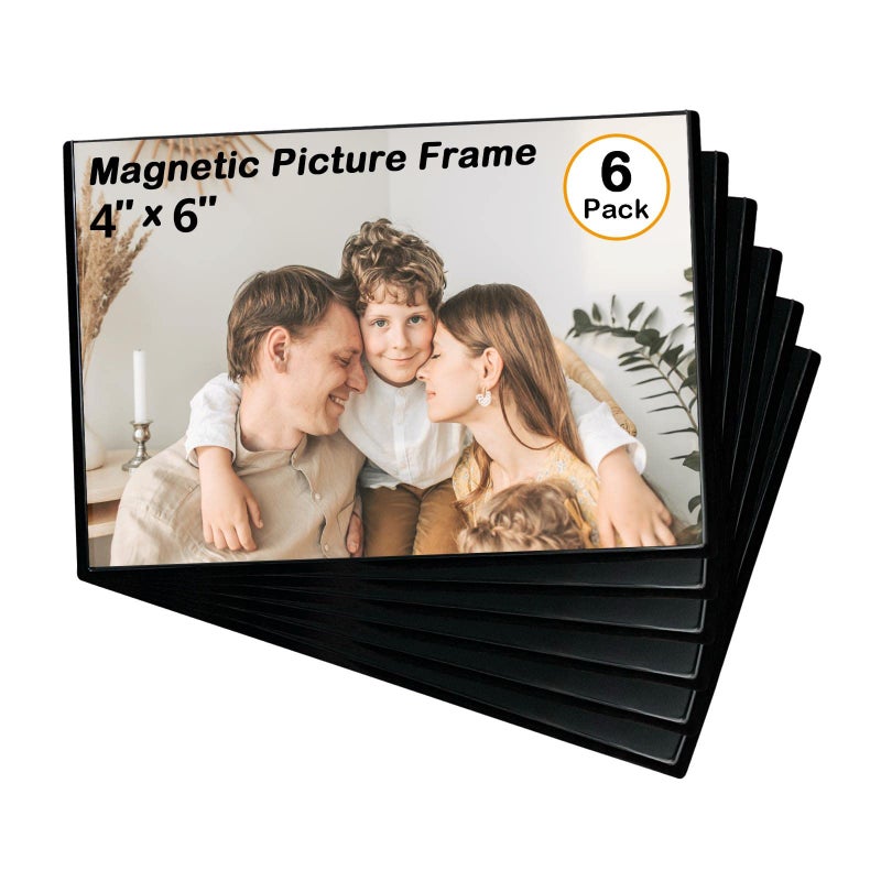 Mingting Magnetic Picture Frame  Holds 4X6 Inches Pictures  Reusable Black Magnet Fridge Photo Sleeves for Refrigerator  Locker Office Cabinet (Black  6) - Image 1