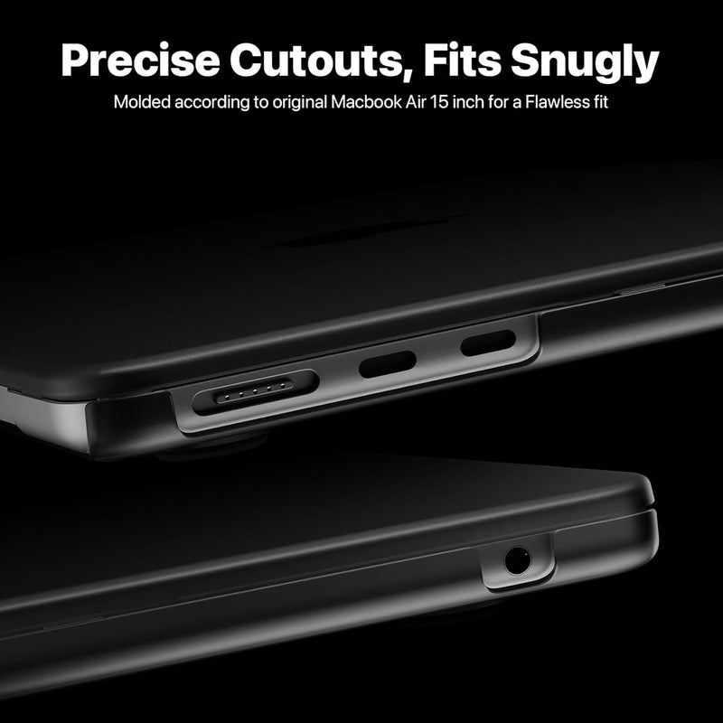 Soonjet for MacBook Air 15 inch Case M4 2025 2024 2023 M3 M2 [Top-Tier Matte Finish] [Ultra Thin Armor] Hard Shell Laptop Cover - Noble Black Clear - Image 3