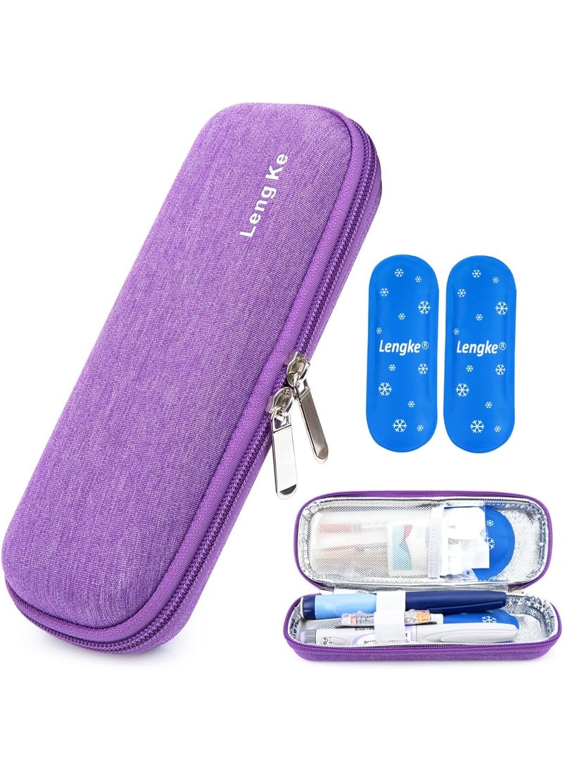 YOUSHARES YOUSHARES Insulin Cooler Travel Case - Small EVA Diabetic Travel Case Portable Cooling Bag for Medication Cooling Insulation, Epi Pen Carrying Bag with 2 Diabetes Ice Packs (Purple) 