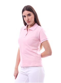 Andora Woman Turn Down Collar Solid Polo Shirt _ Rose  - Image 2
