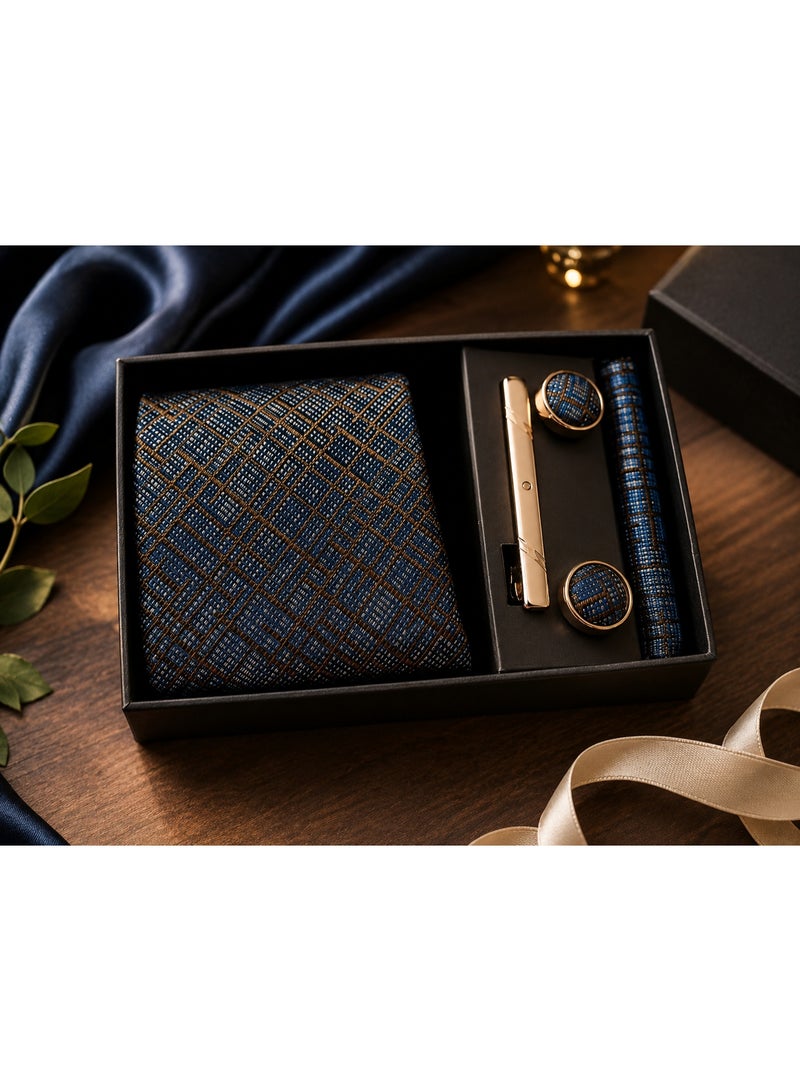 Luxury Men's Tie Set, 4 Pieces - Handcrafted from Imported Materials - Includes Pocket Square, Cufflinks, Tie Clip - Classic Design with a Modern Touch - Gift Box Available for Special Occasions - Image 1