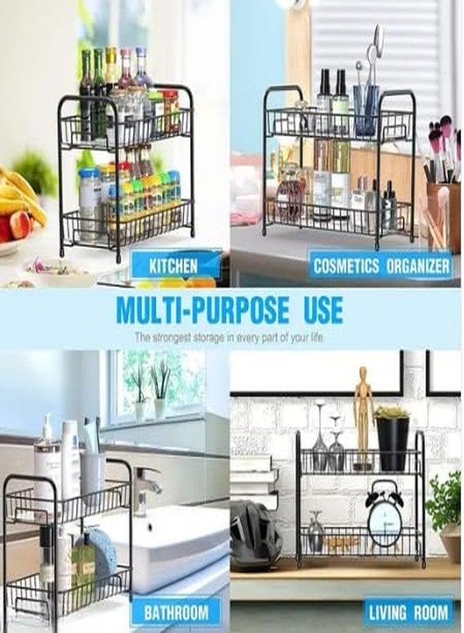 TechSrmaji Metal 2-Tier Multipurpose Kitchen Storage Shelf Shelves Holder Stand Rack, Kitchen Countertop Storage Shelf Organizer, Heavy Duty Rack, 2-Tier Trolley Container For Boxes - Image 3