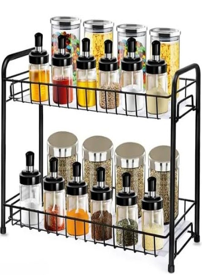 TechSrmaji Metal 2-Tier Multipurpose Kitchen Storage Shelf Shelves Holder Stand Rack, Kitchen Countertop Storage Shelf Organizer, Heavy Duty Rack, 2-Tier Trolley Container For Boxes - Image 2