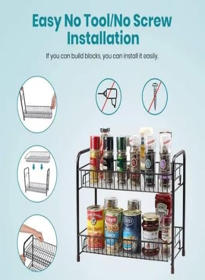 TechSrmaji Metal 2-Tier Multipurpose Kitchen Storage Shelf Shelves Holder Stand Rack, Kitchen Countertop Storage Shelf Organizer, Heavy Duty Rack, 2-Tier Trolley Container For Boxes - Image 4