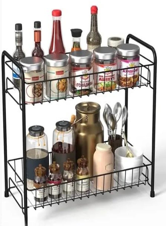 TechSrmaji Metal 2-Tier Multipurpose Kitchen Storage Shelf Shelves Holder Stand Rack, Kitchen Countertop Storage Shelf Organizer, Heavy Duty Rack, 2-Tier Trolley Container For Boxes - Image 5
