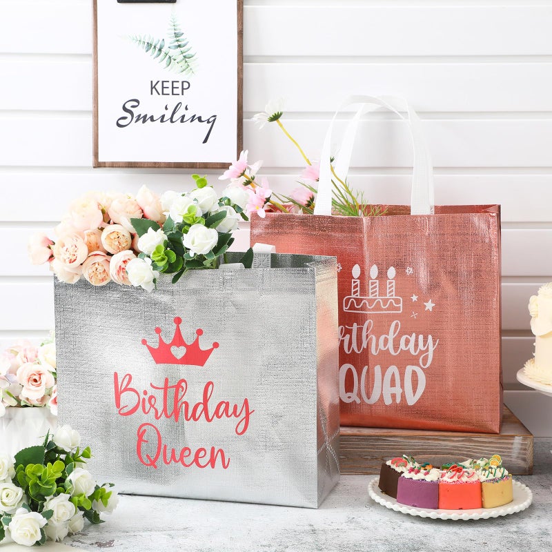 Clysee 10 Pack Reusable Birthday Squad Birthday Queen Gift Bag with Handle Large Tote Bag for Women(Silver, Rose Gold) - Image 4