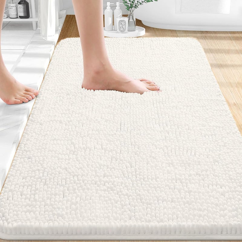 OLANLY Extra Soft Absorbent Chenille Bath Rug, Ivory, Quick-Drying Rubber Backing, Machine Washable - Image 1