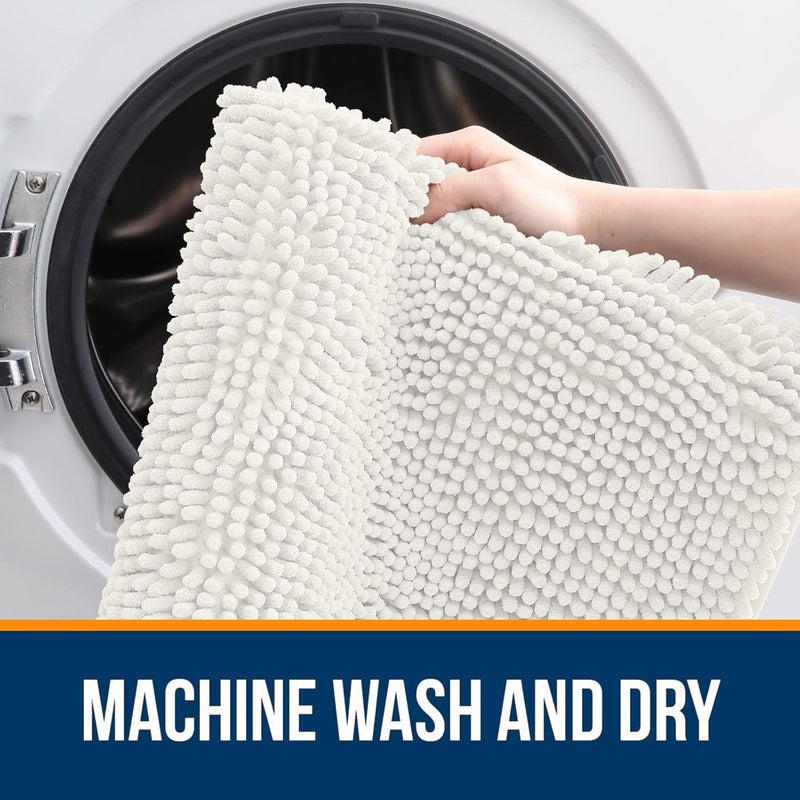 OLANLY Extra Soft Absorbent Chenille Bath Rug, Ivory, Quick-Drying Rubber Backing, Machine Washable - Image 5