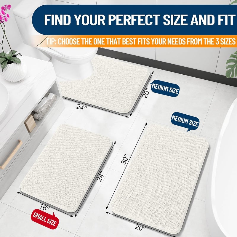 OLANLY Extra Soft Absorbent Chenille Bath Rug, Ivory, Quick-Drying Rubber Backing, Machine Washable - Image 2