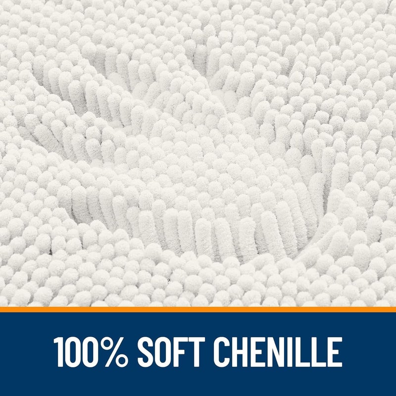 OLANLY Extra Soft Absorbent Chenille Bath Rug, Ivory, Quick-Drying Rubber Backing, Machine Washable - Image 3