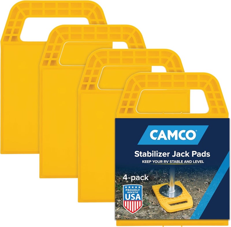 Camco RV Stabilizing Jack Pads, Helps Prevent Jacks From Sinking, 6.5 Inch x 9 Inch Pad - 4 pack (44595), Yellow - Image 1