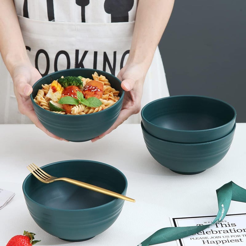 Kyraton Cereal Bowls 4 Pieces Unbreakable And Reusable Light Weight Bowl For Rice Noodle Soup Snack Salad Fruit Dishwasher Safe Microwave Safe BPA Free Dark Green - Image 4