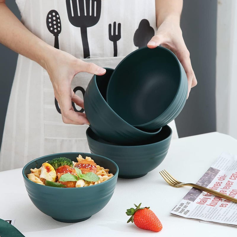 Kyraton Cereal Bowls 4 Pieces Unbreakable And Reusable Light Weight Bowl For Rice Noodle Soup Snack Salad Fruit Dishwasher Safe Microwave Safe BPA Free Dark Green - Image 3