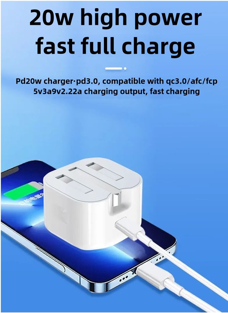 Generic iPhone 20W fast charging | USB C wall fast charger with 1M USB C to Lightning cable , compatible with iPhone 14/14 Pro/14 Pro Max/13/12/SE2020/11/XR/XS Max/X/iPad  - Image 3