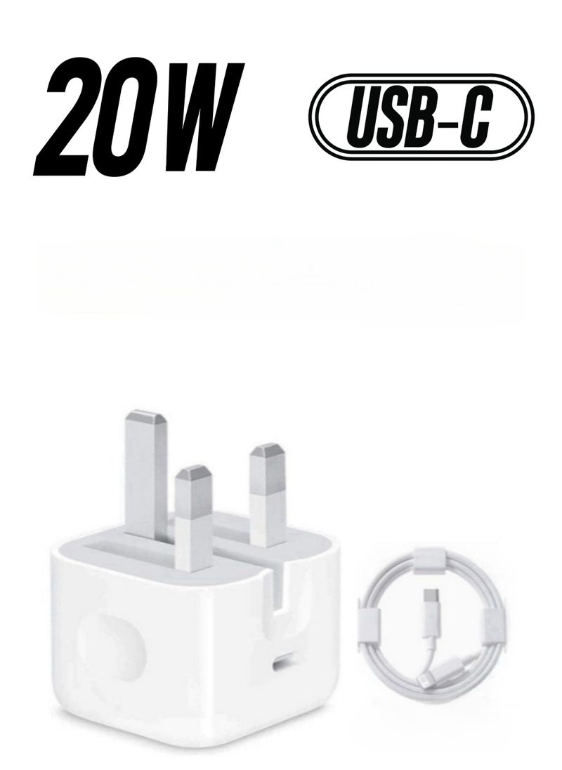 Generic iPhone 20W fast charging | USB C wall fast charger with 1M USB C to Lightning cable , compatible with iPhone 14/14 Pro/14 Pro Max/13/12/SE2020/11/XR/XS Max/X/iPad  - Image 1