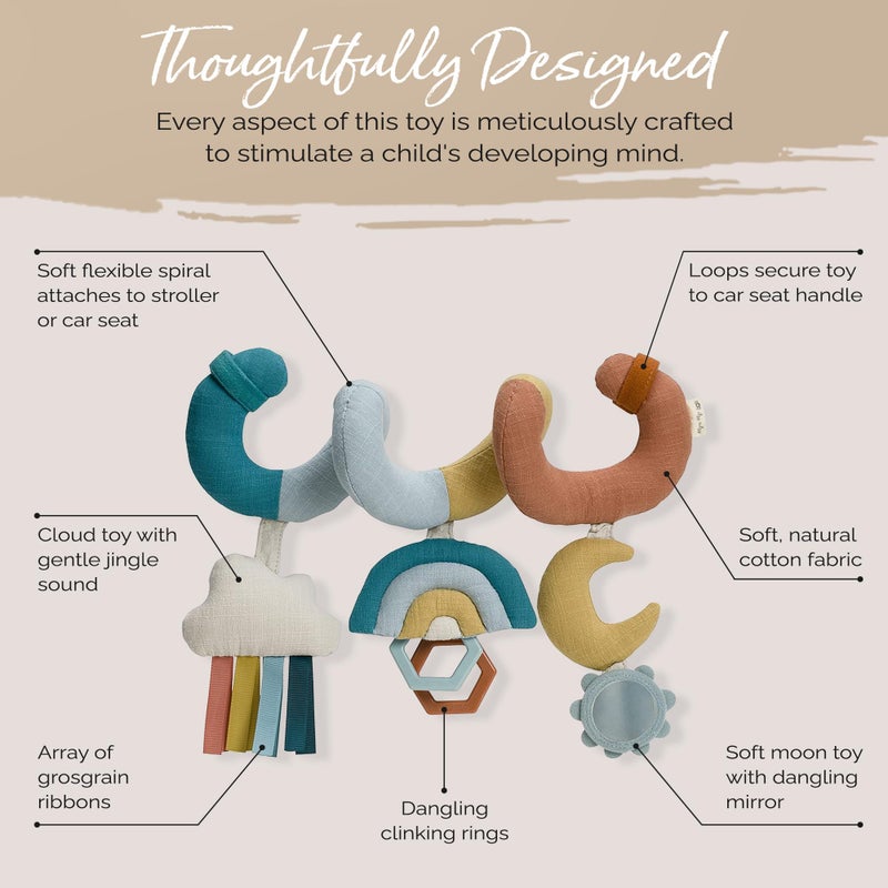 Itzy Ritzy Spiral Car Seat & Stroller Activity Toy - Stroller & Car Seat Toys for Ages 0 Months and Up - Hanging Toys Include Clinking Rings, Mirror and Textured Ribbons (Rainbow) - Image 5