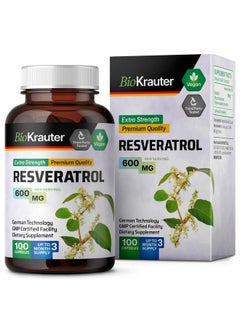 BIO KRAUTER BIO KRAUTER Resveratrol Capsules - Natural Antioxidant Resveratrol Supplement - Resveratrol Powder 600 mg - 98% Pure Trans Resveratrol - 100 Vegan Caps  - Image 1