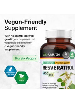 BIO KRAUTER BIO KRAUTER Resveratrol Capsules - Natural Antioxidant Resveratrol Supplement - Resveratrol Powder 600 mg - 98% Pure Trans Resveratrol - 100 Vegan Caps  - Image 5