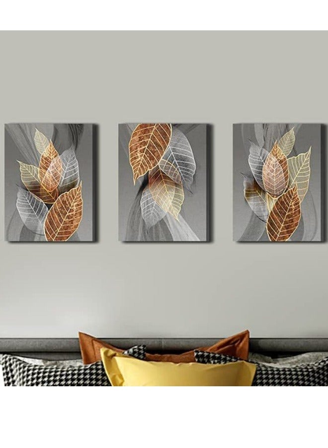 ميكسد مجموعة من 3 إطار جدار فن قماش , تجريديّ يترك نمط جدار فن قماش لأنّ غرفة معيشة , حديثة مكتب جدار صورة زيتيّة لأنّ حمام زخرفة بيتيّة , 30x40cm - Image 2