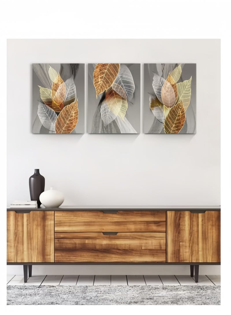 ميكسد مجموعة من 3 إطار جدار فن قماش , تجريديّ يترك نمط جدار فن قماش لأنّ غرفة معيشة , حديثة مكتب جدار صورة زيتيّة لأنّ حمام زخرفة بيتيّة , 30x40cm - Image 3