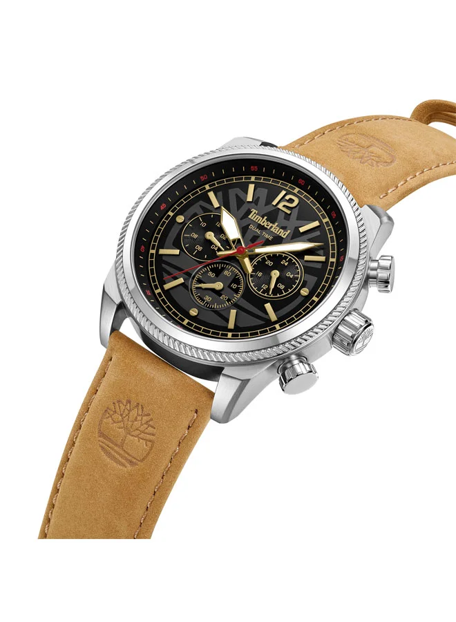 Timberland Henniker II Black Dial Leather Strap Chronograph Watch for Men, 46mm