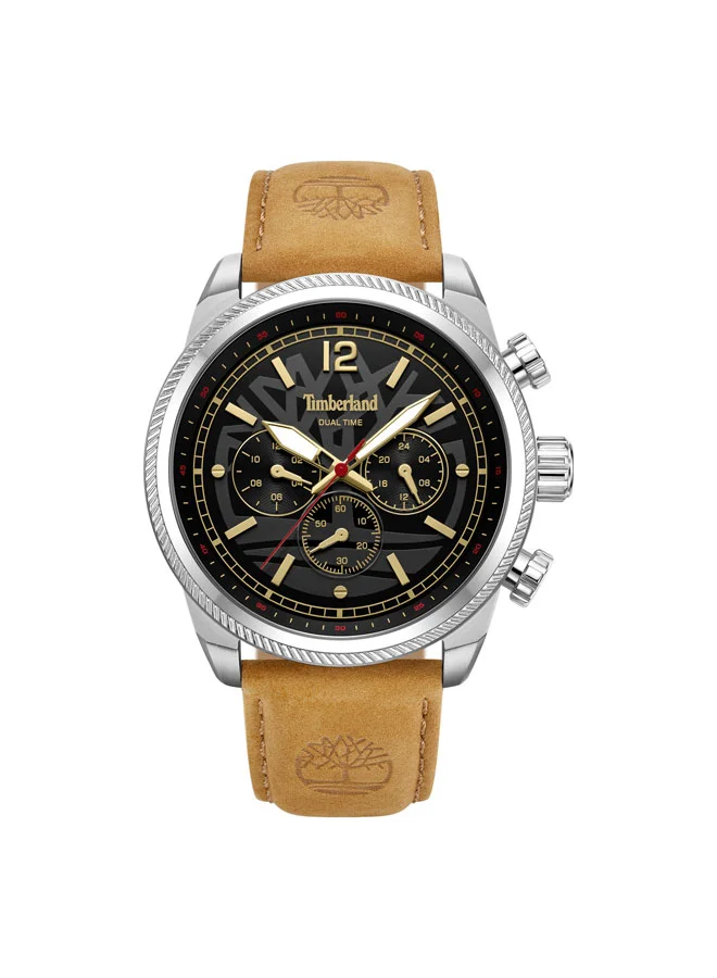Timberland Henniker II Black Dial Leather Strap Chronograph Watch for Men, 46mm