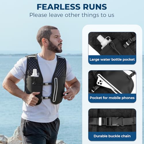 Katroiy Running Hydration Vest, Adjustable Chest Straps Running Vest for Women Men with 500ml Soft Flask, Lightweight Runners Vest Women for Hiking Trail Running Cycling Race Marathon - Image 4