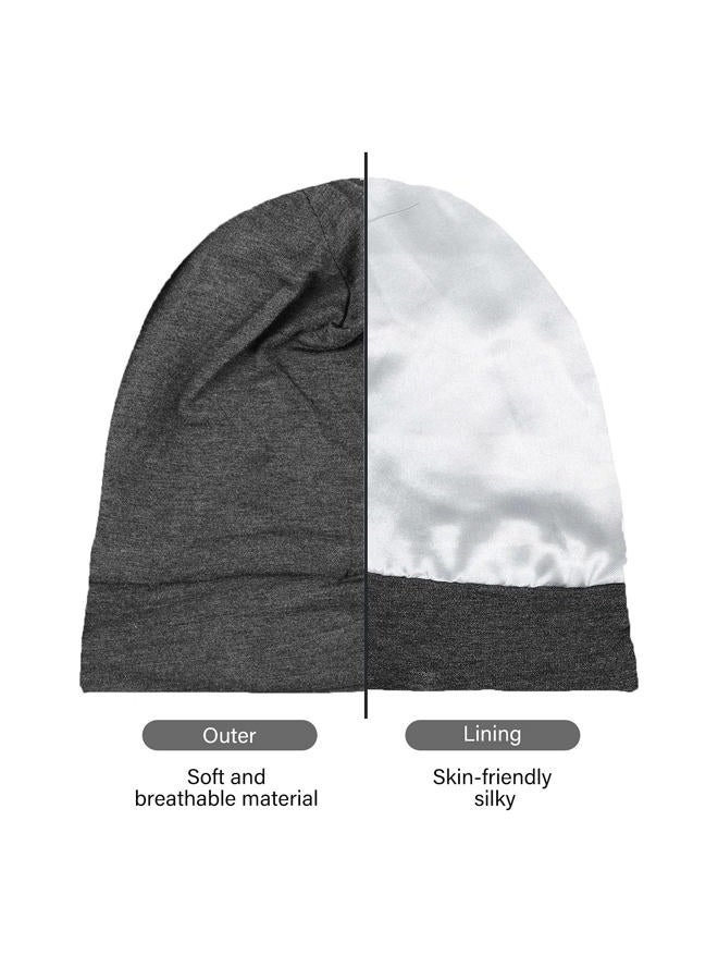 Geyoga 2 Pieces Silk Satin Bonnet for Mens with Natural Curly Wave Hair (Black, Dark Grey) - Image 5