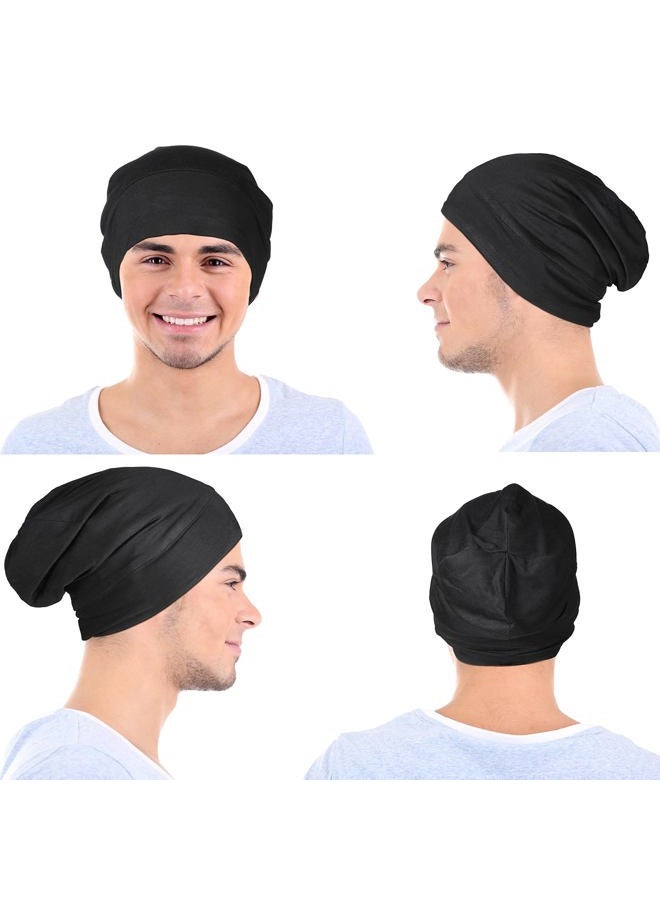 Geyoga 2 Pieces Silk Satin Bonnet for Mens with Natural Curly Wave Hair (Black, Dark Grey) - Image 2