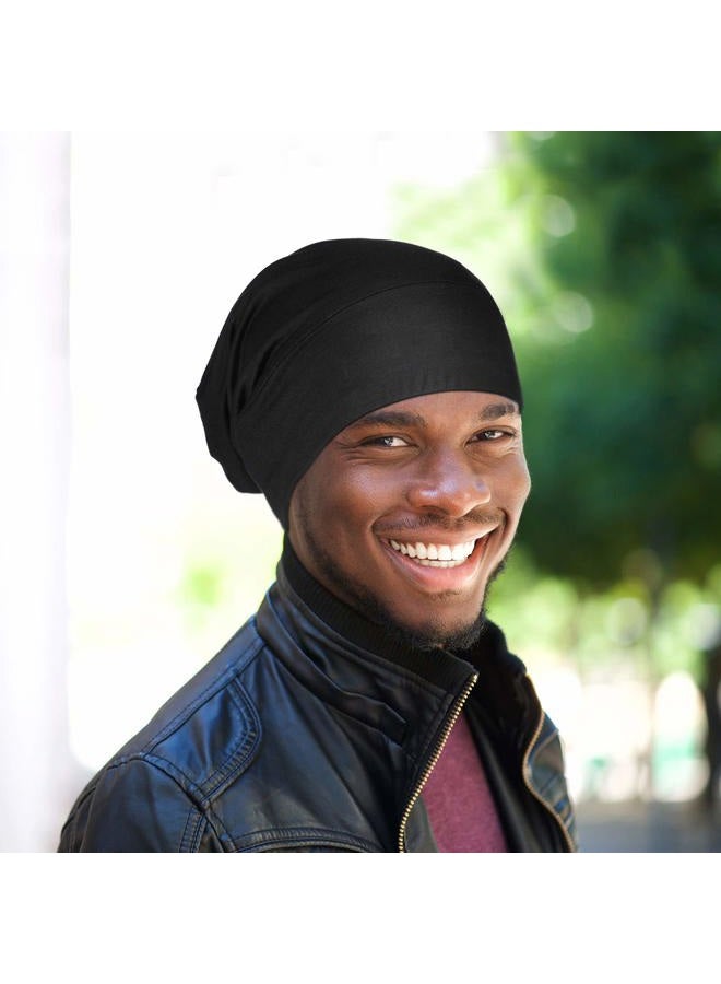 Geyoga 2 Pieces Silk Satin Bonnet for Mens with Natural Curly Wave Hair (Black, Dark Grey) - Image 4