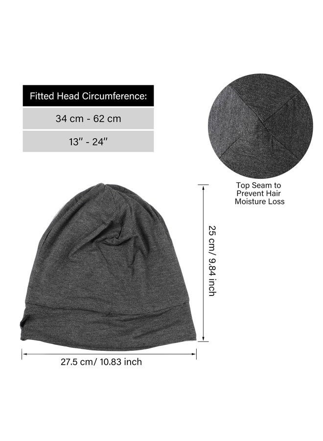 Geyoga 2 Pieces Silk Satin Bonnet for Mens with Natural Curly Wave Hair (Black, Dark Grey) - Image 3