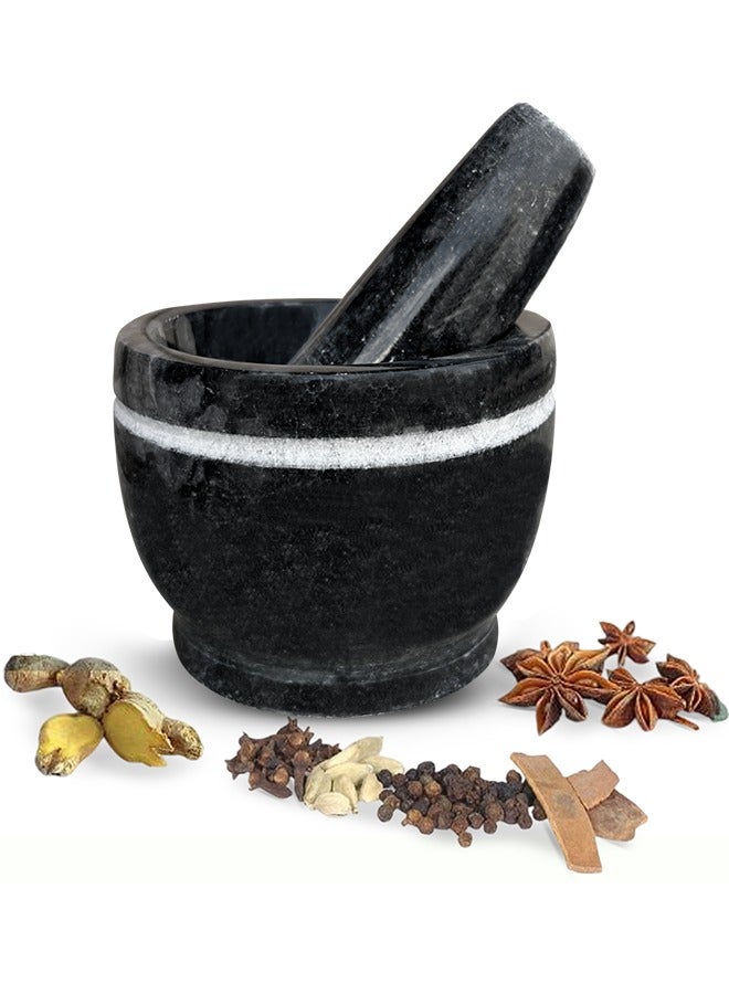 Lion Midnight Gray Premium Marble Mortar and Pestle Set – Silky Smooth Finish, Medium Size (10 cm x 7 cm Mortar, 10 cm Pestle), Deep Design, Heavy-Duty, Non-Porous, Handcrafted for Efficient Grinding (170 ml) - Image 1