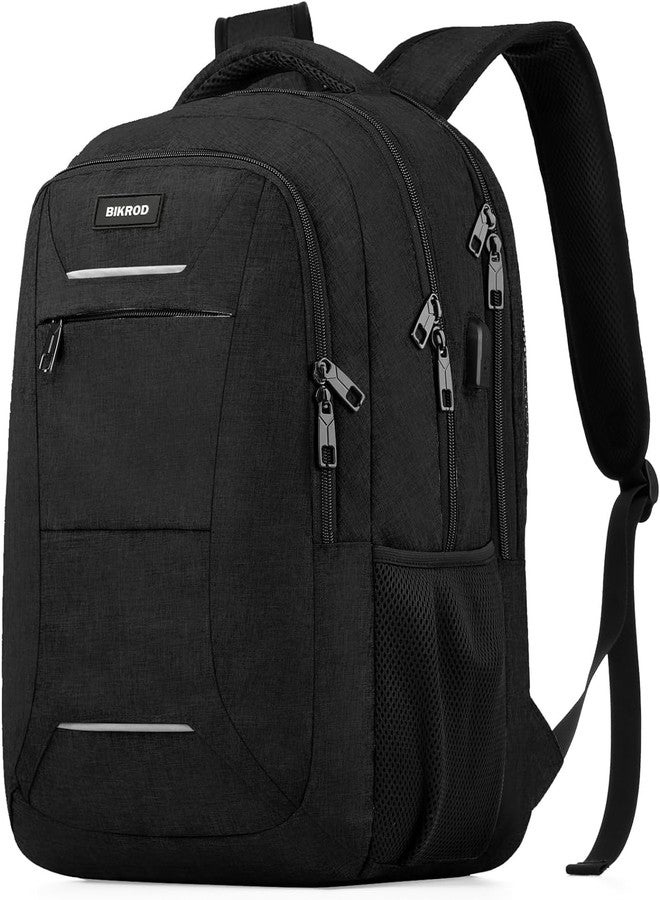 BIKROD Backpack for Men and Women, School Backpack for Teens, Black Backpack for Boys with USB Charging Port Fits 15.6 Inch Laptop, Water Resistant Travel College Bookbag - Image 1