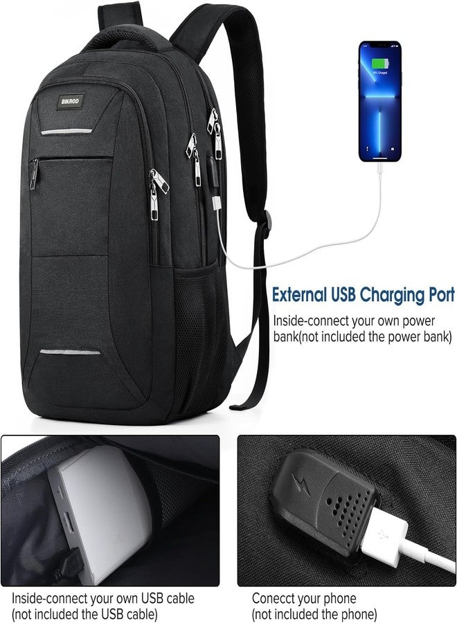 BIKROD Backpack for Men and Women, School Backpack for Teens, Black Backpack for Boys with USB Charging Port Fits 15.6 Inch Laptop, Water Resistant Travel College Bookbag - Image 3