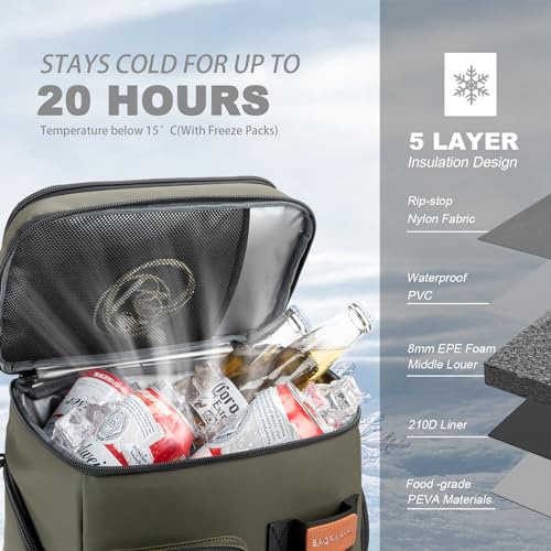BAGPARKK Insulated Cooler Backpack33 Cans Multifunctional Double Deck Leakproof Cooler Bag with Sternum StrapLarge Capacity Lightweight Travel Camping Beach Backpack Cooler Ice Chest for Men Women - Image 3