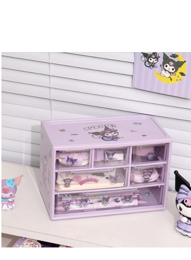Golden Desk Organizer with 6 Drawers, Clear Plastic Desk Storage Box, Desktop Organization for Office Supplies, Gel Pens, Pencils, Markers, Tape, Erasers, Paperclips, Chargers and Gift beautiful stickers (Purple-6 Draws)  - Image 1