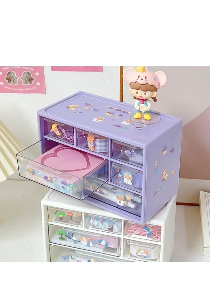 Golden Desk Organizer with 6 Drawers, Clear Plastic Desk Storage Box, Desktop Organization for Office Supplies, Gel Pens, Pencils, Markers, Tape, Erasers, Paperclips, Chargers and Gift beautiful stickers (Purple-6 Draws)  - Image 3
